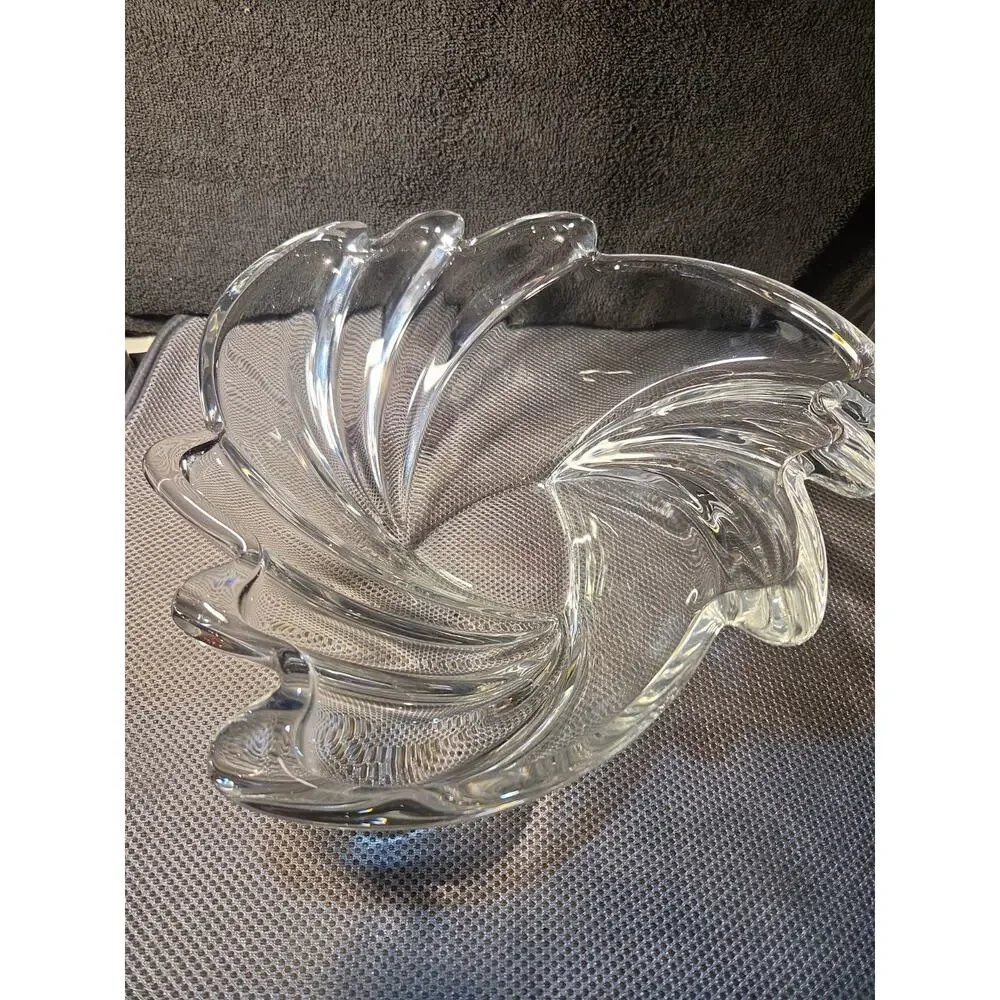 VTG Waltherglas Swirl Crystal Trinket Candy Dish Bowl Germany 1980s Shell